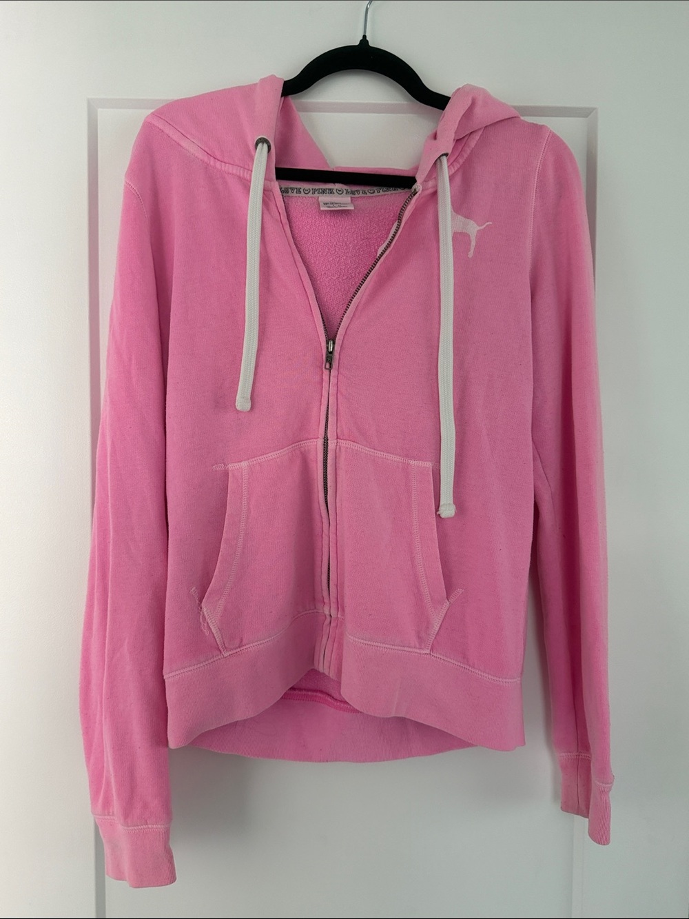 PINK Victoria's Secret Pink Zip-Up Hoodie with White Drawstrings